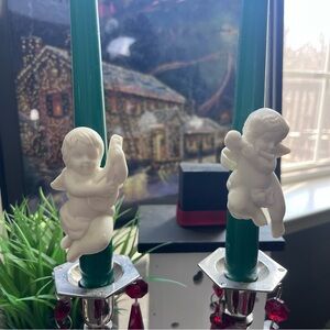 Vintage PartyLite Elegant Cherub Candle Huggers - White set of 2